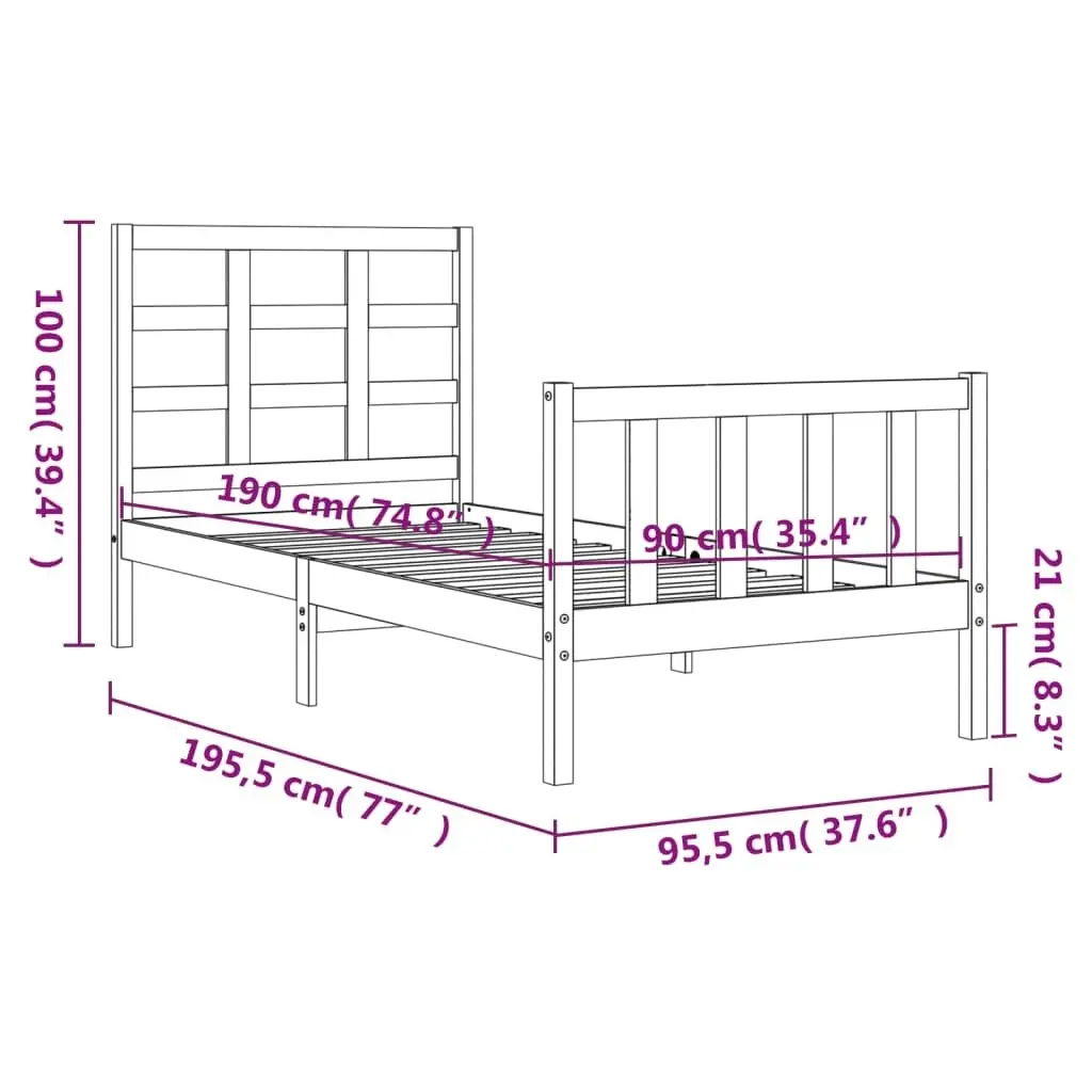 Bed Frame without Mattress White 90x190 cm Solid Wood Pine 3192067