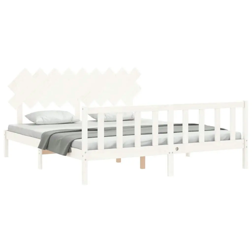 Bed Frame without Mattress White 183x203 cm King Solid Wood Pine 3193482