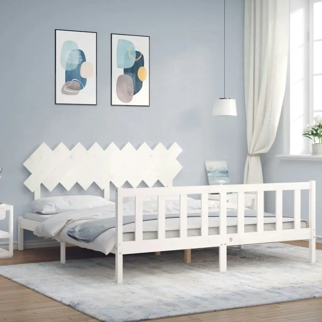 Bed Frame without Mattress White 183x203 cm King Solid Wood Pine 3193482