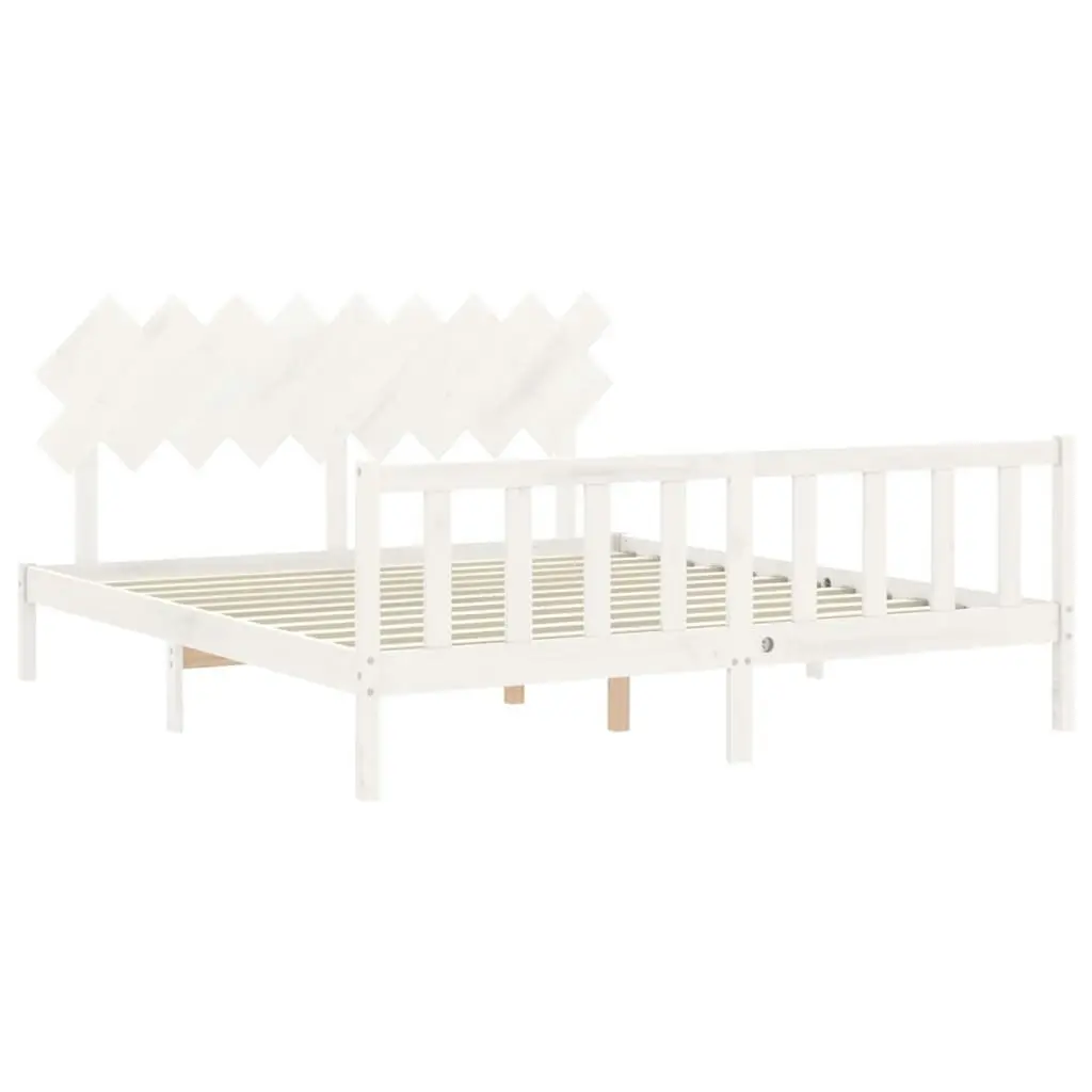 Bed Frame without Mattress White 183x203 cm King Solid Wood Pine 3193482