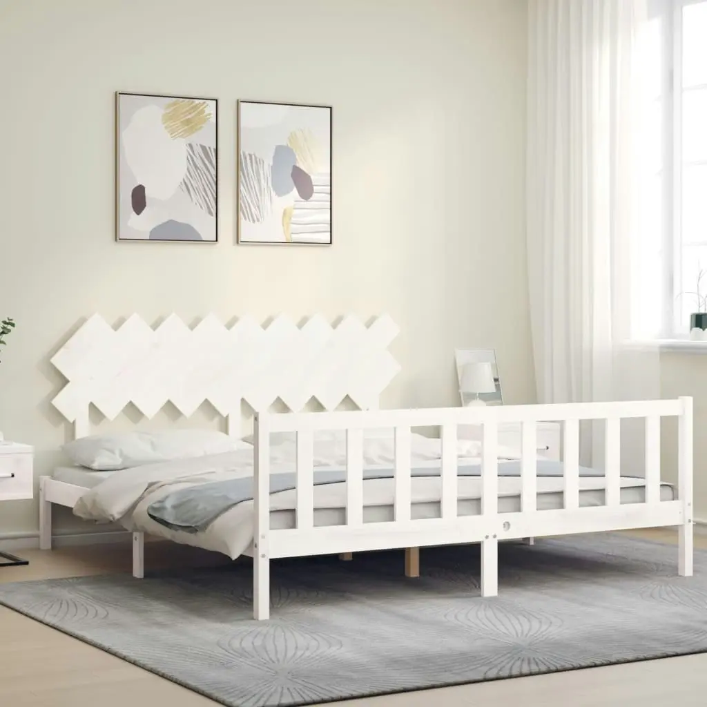 Bed Frame without Mattress White 183x203 cm King Solid Wood Pine 3193482