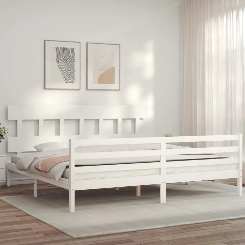 Bed Frame with Headboard White 183x203 cm King Solid Wood 3195172