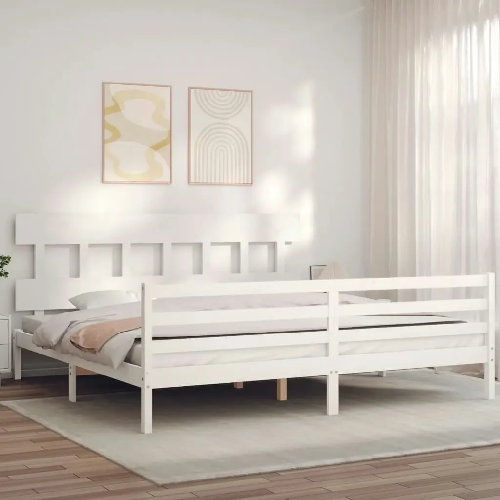 Bed Frame with Headboard White 183x203 cm King Solid Wood 3195172