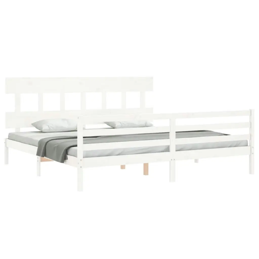 Bed Frame with Headboard White 183x203 cm King Solid Wood 3195172