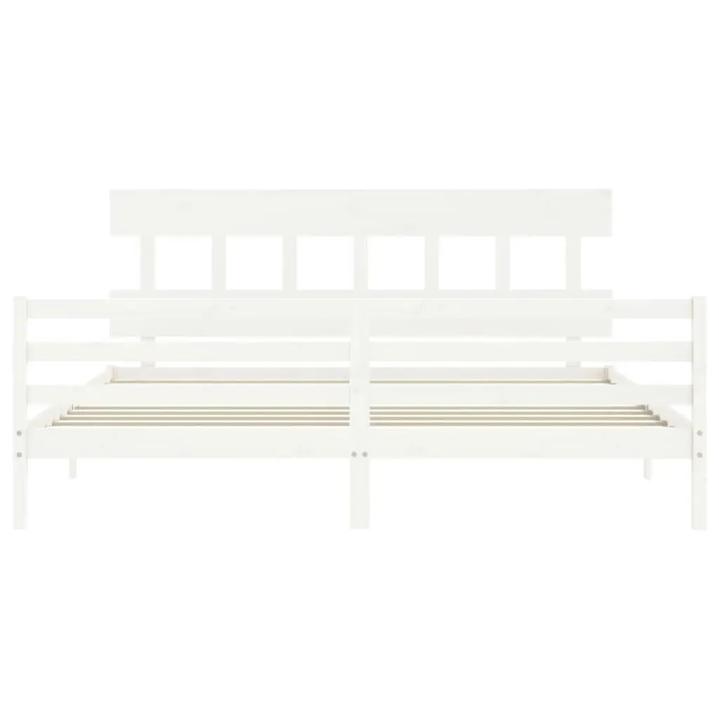 Bed Frame with Headboard White 183x203 cm King Solid Wood 3195172