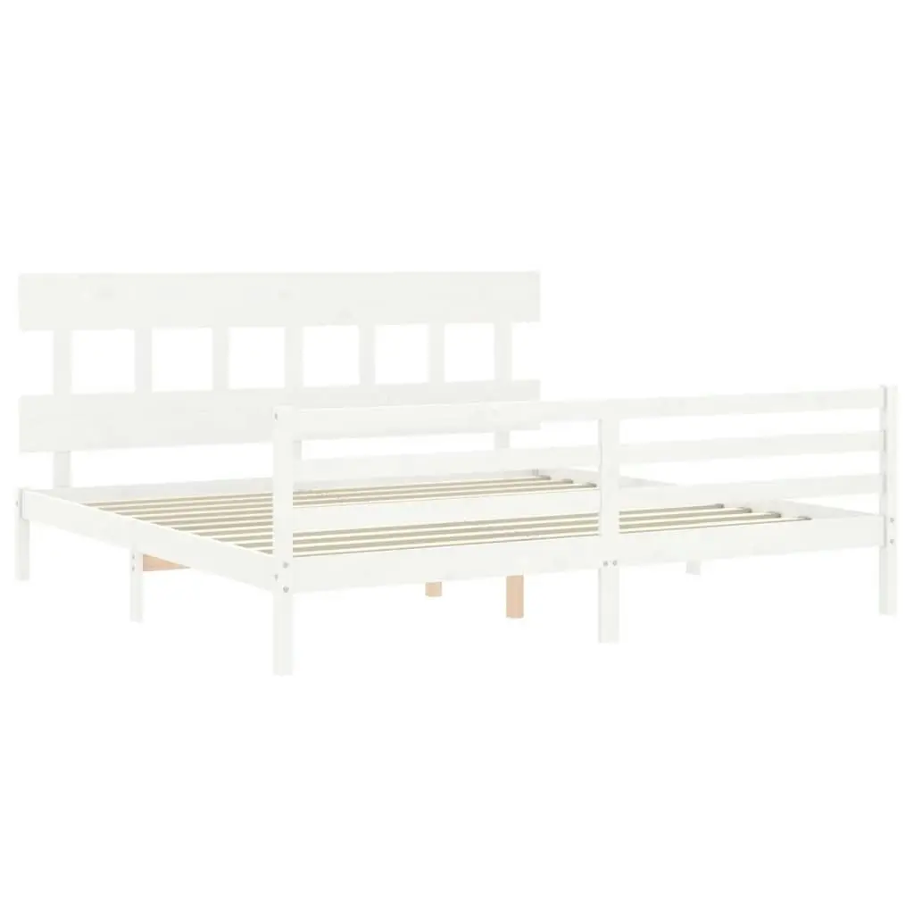 Bed Frame with Headboard White 183x203 cm King Solid Wood 3195172