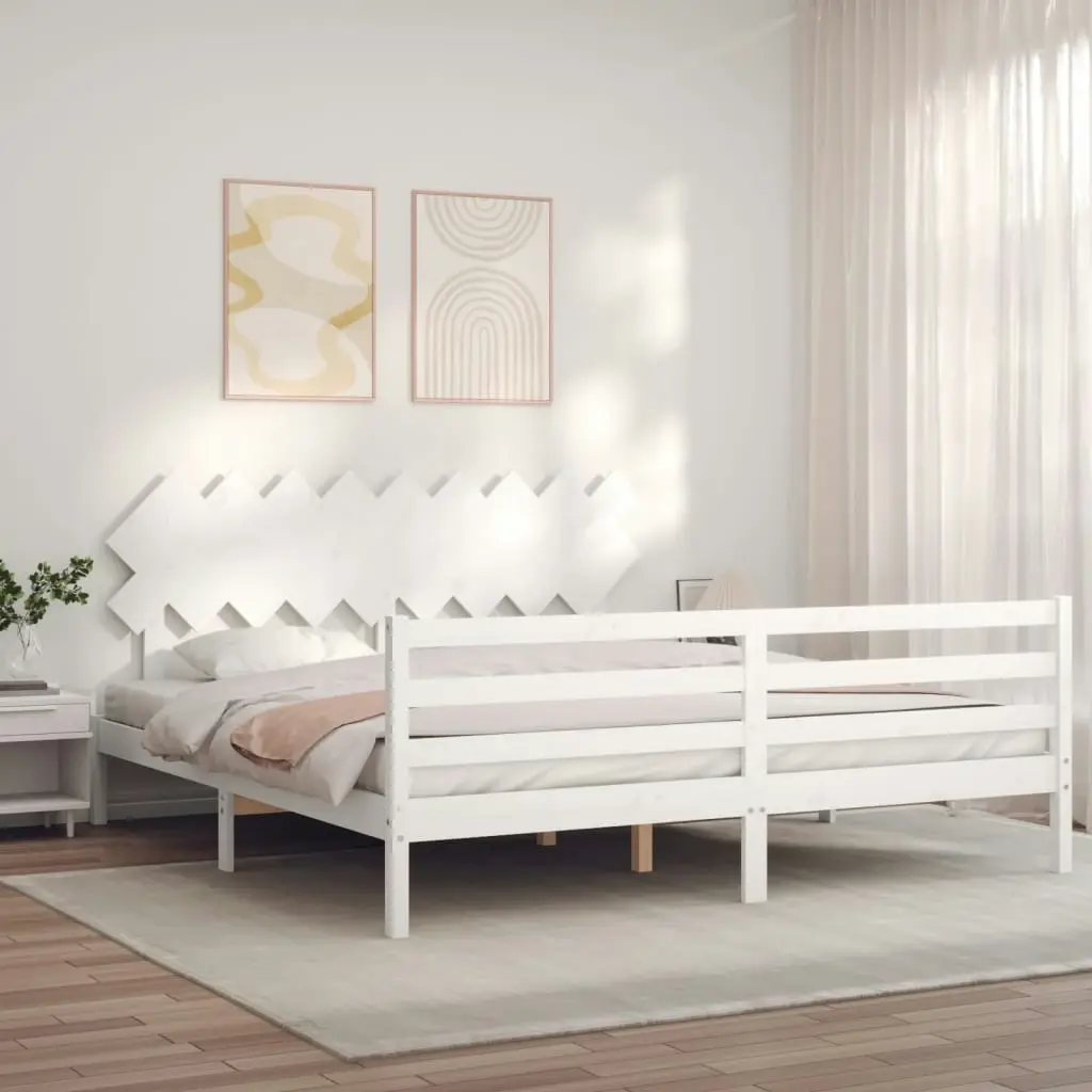 Bed Frame with Headboard White 183x203 cm King Solid Wood 3195302