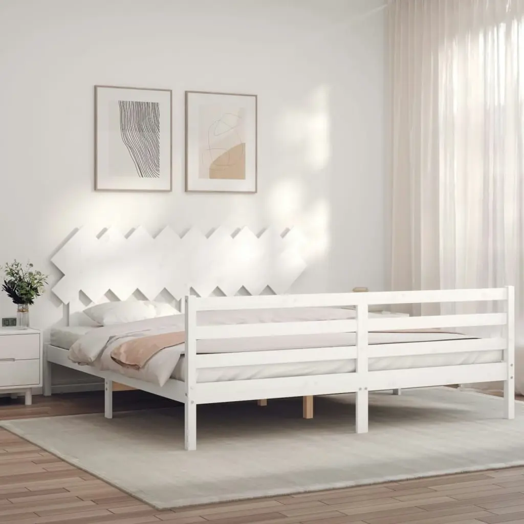 Bed Frame with Headboard White 183x203 cm King Solid Wood 3195302