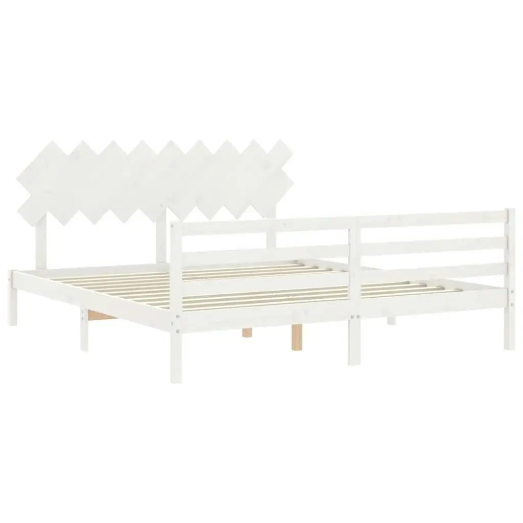 Bed Frame with Headboard White 183x203 cm King Solid Wood 3195302