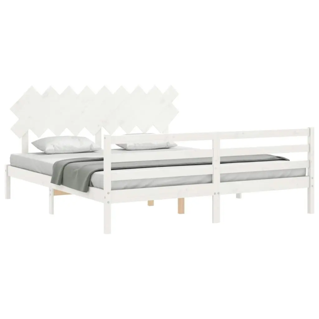 Bed Frame with Headboard White 183x203 cm King Solid Wood 3195302