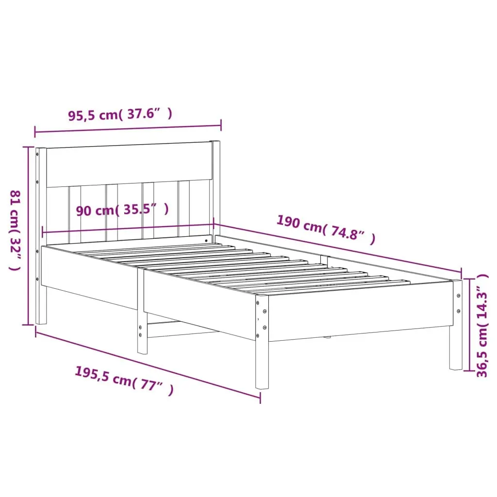 Bed Frame without Mattress 90x190 cm Solid Wood Pine 842674