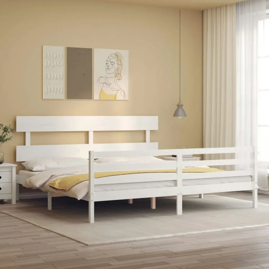 Bed Frame with Headboard White 183x203 cm King Solid Wood 3195107