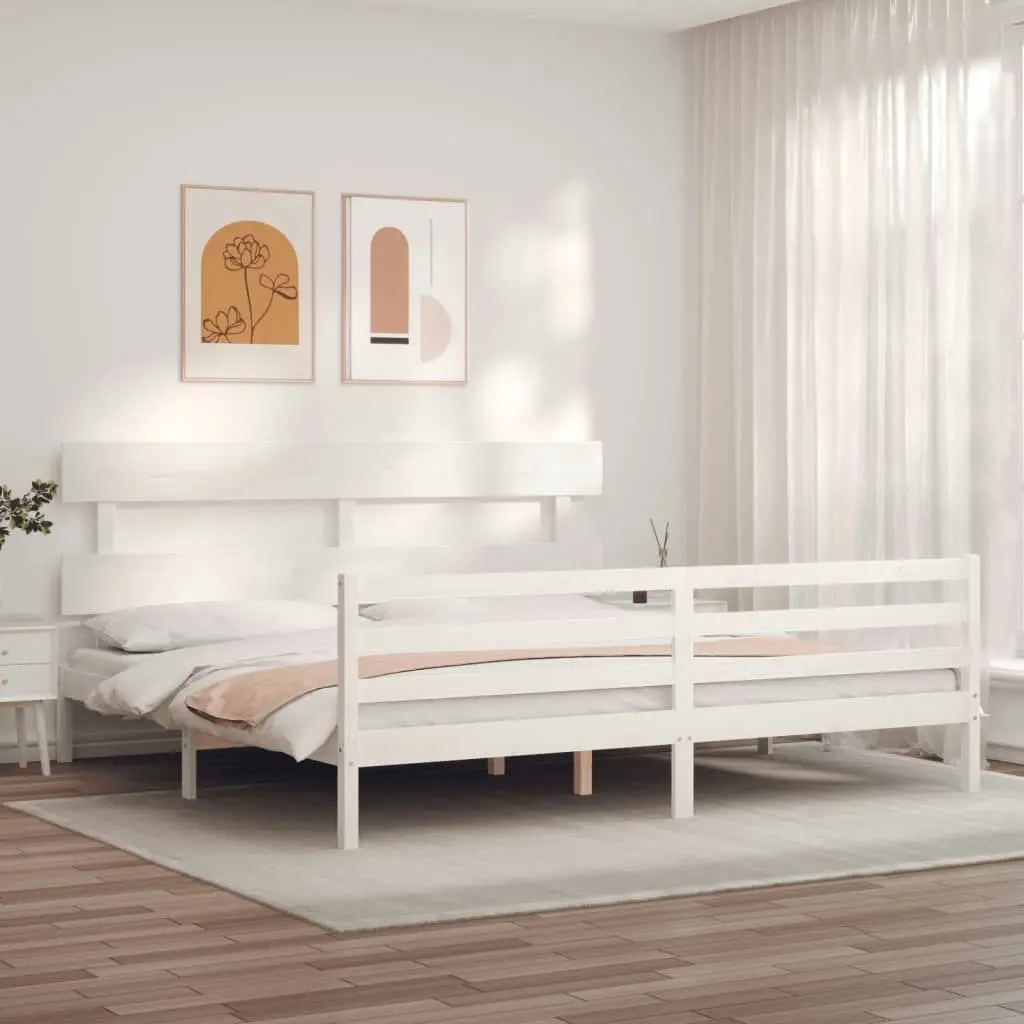 Bed Frame with Headboard White 183x203 cm King Solid Wood 3195107