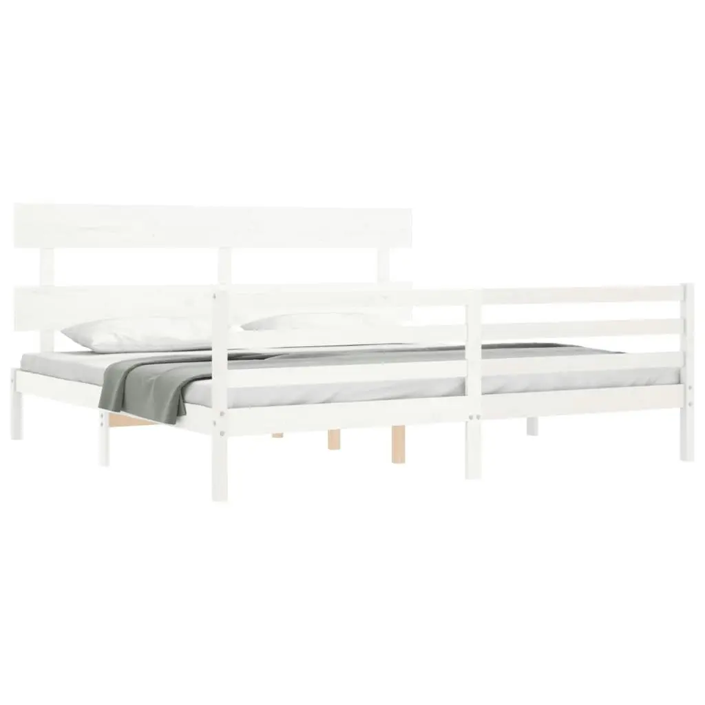 Bed Frame with Headboard White 183x203 cm King Solid Wood 3195107