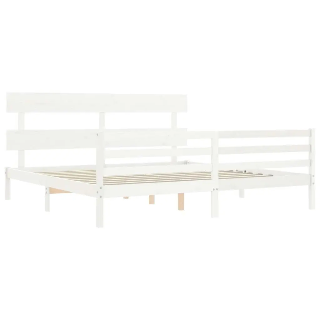 Bed Frame with Headboard White 183x203 cm King Solid Wood 3195107