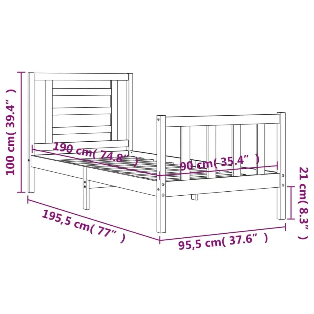 Bed Frame without Mattress White 90x190 cm Solid Wood Pine 3192847