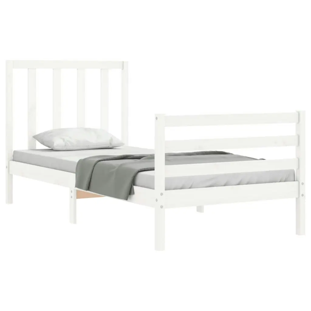 Bed Frame with Headboard White 92x187 cm Single Size Solid Wood 3193757