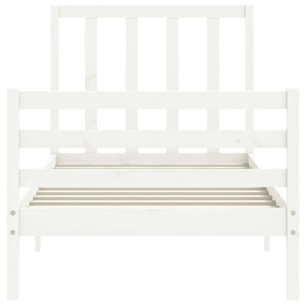 Bed Frame with Headboard White 92x187 cm Single Size Solid Wood 3193757