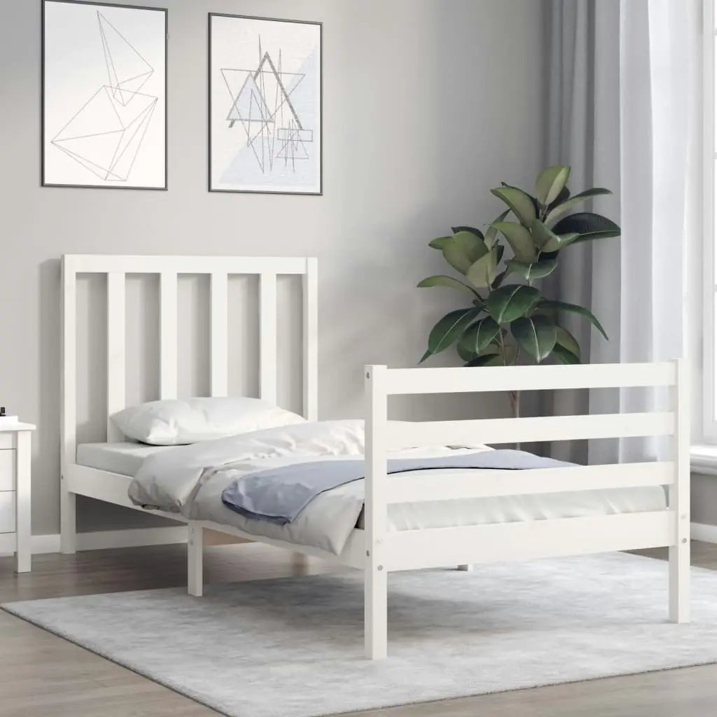 Bed Frame with Headboard White 92x187 cm Single Size Solid Wood 3193757