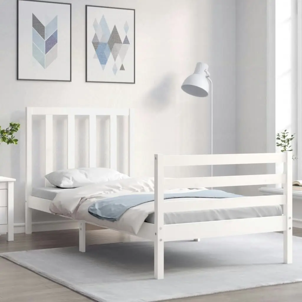 Bed Frame with Headboard White 92x187 cm Single Size Solid Wood 3193757