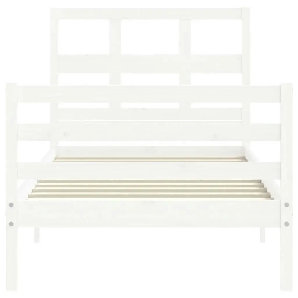 Bed Frame with Headboard White 92x187 cm Single Size Solid Wood 3194797