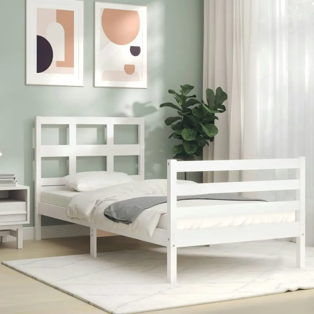 Bed Frame with Headboard White 92x187 cm Single Size Solid Wood 3194797