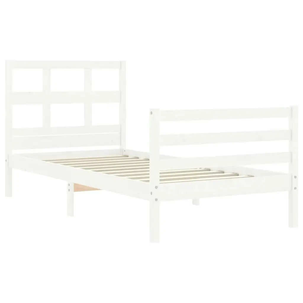 Bed Frame with Headboard White 92x187 cm Single Size Solid Wood 3194797