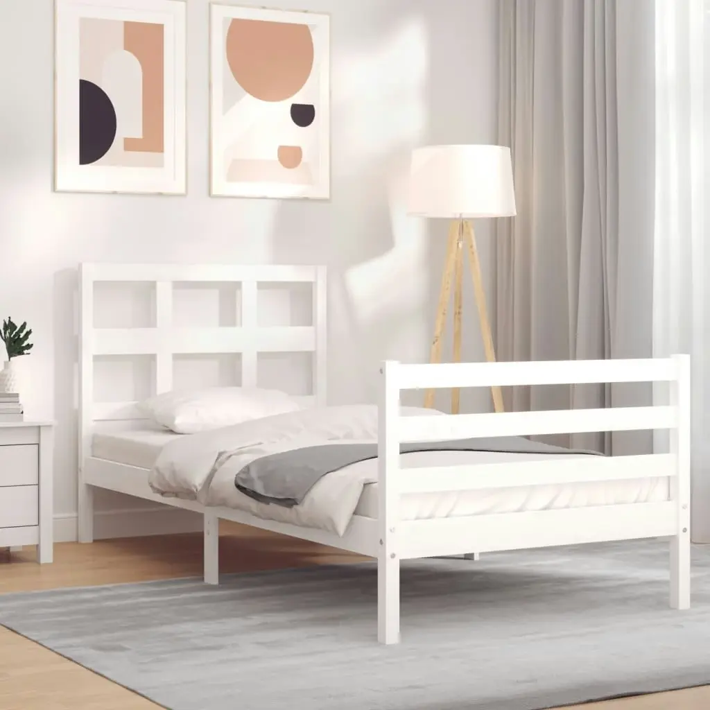 Bed Frame with Headboard White 92x187 cm Single Size Solid Wood 3194797