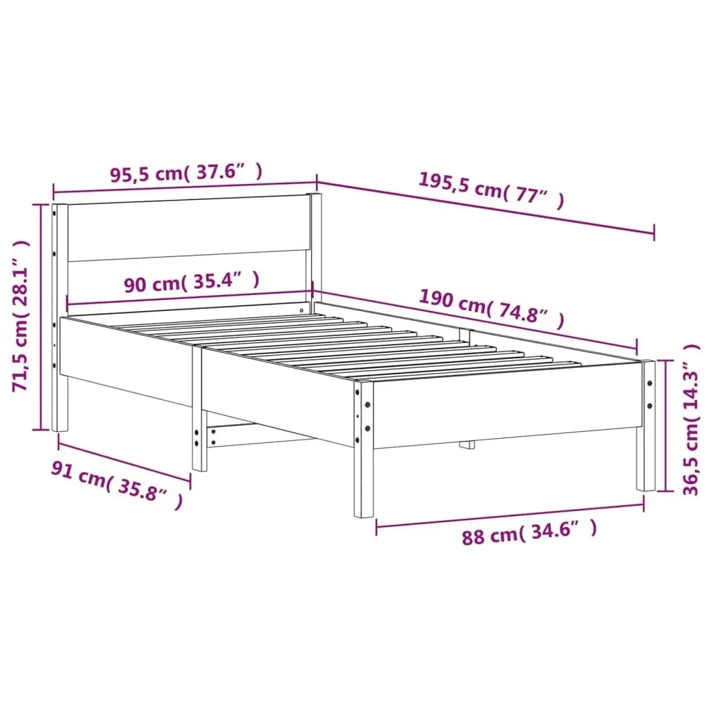 Bed Frame without Mattress 90x190 cm Solid Wood Pine 842778