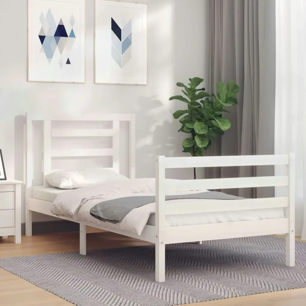 Bed Frame with Headboard White 92x187 cm Single Size Solid Wood 3194667