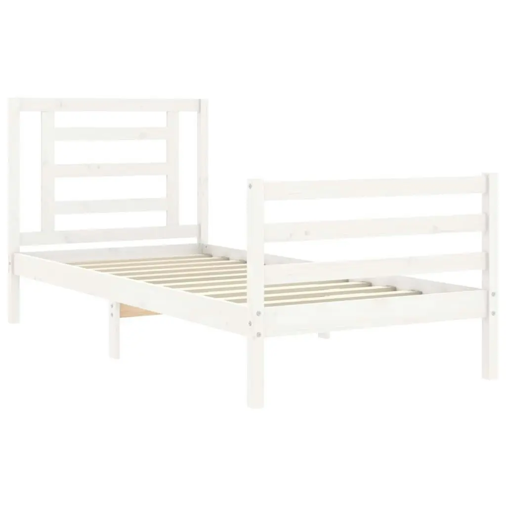 Bed Frame with Headboard White 92x187 cm Single Size Solid Wood 3194667