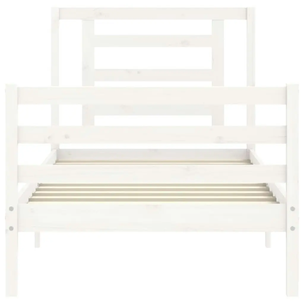 Bed Frame with Headboard White 92x187 cm Single Size Solid Wood 3194667