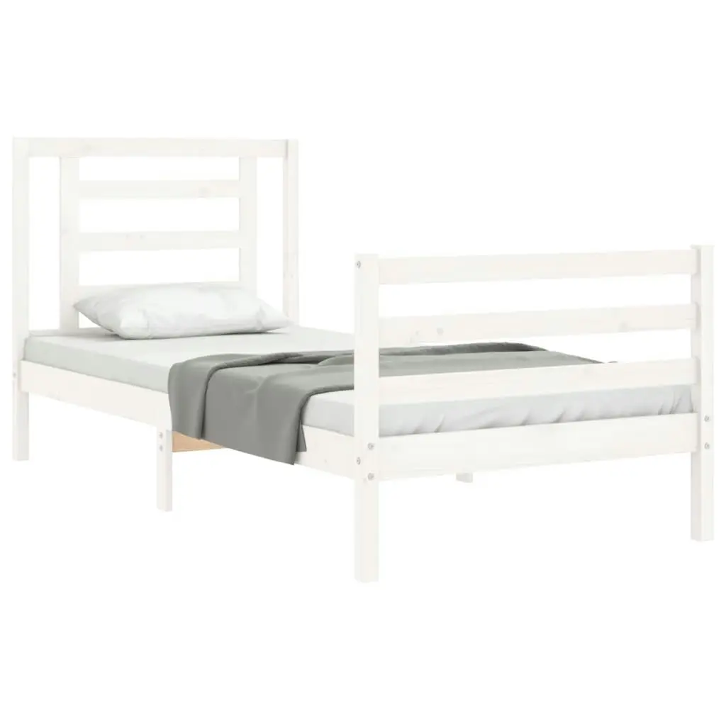 Bed Frame with Headboard White 92x187 cm Single Size Solid Wood 3194667