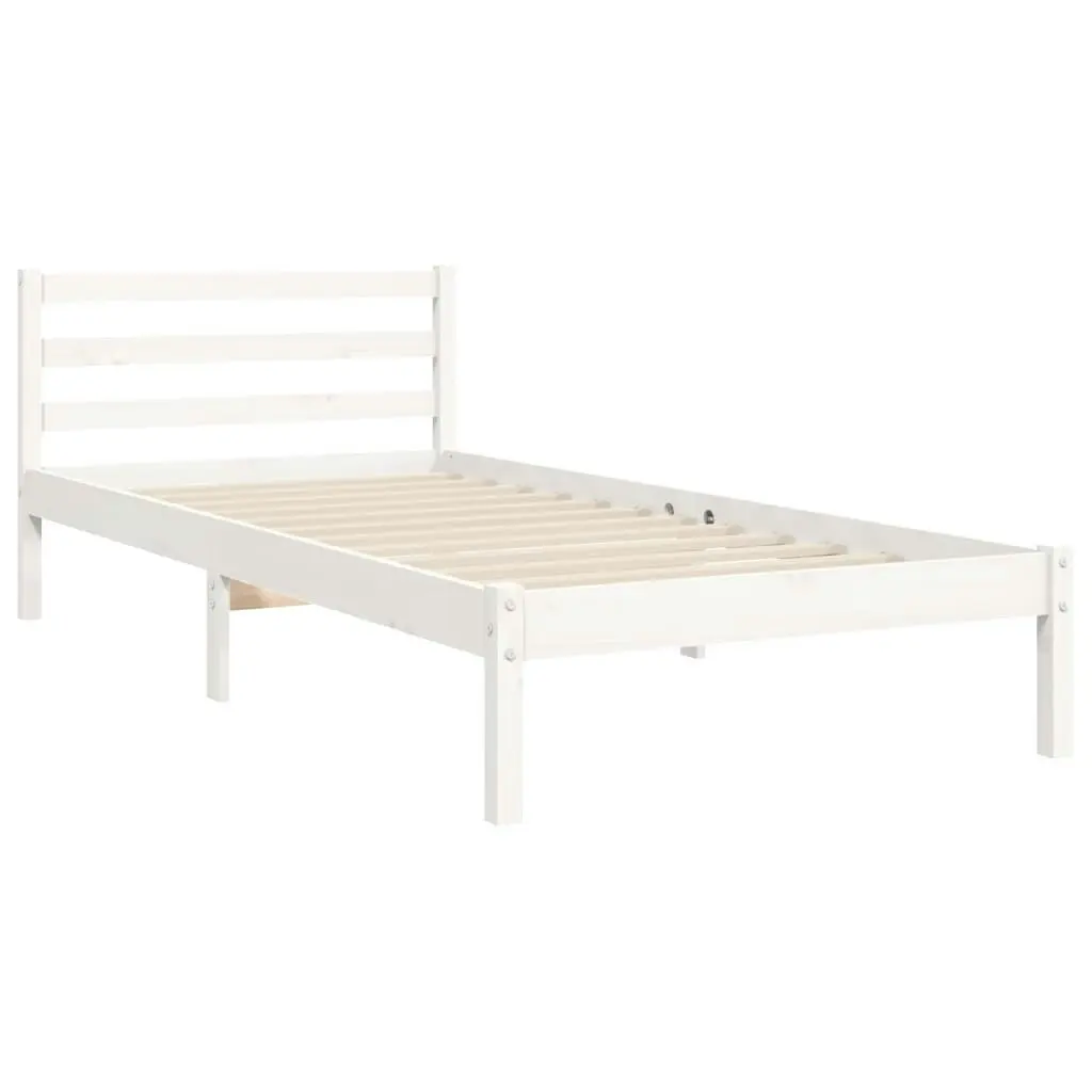 Bed Frame with Headboard White 92x187 cm Single Size Solid Wood 3194667