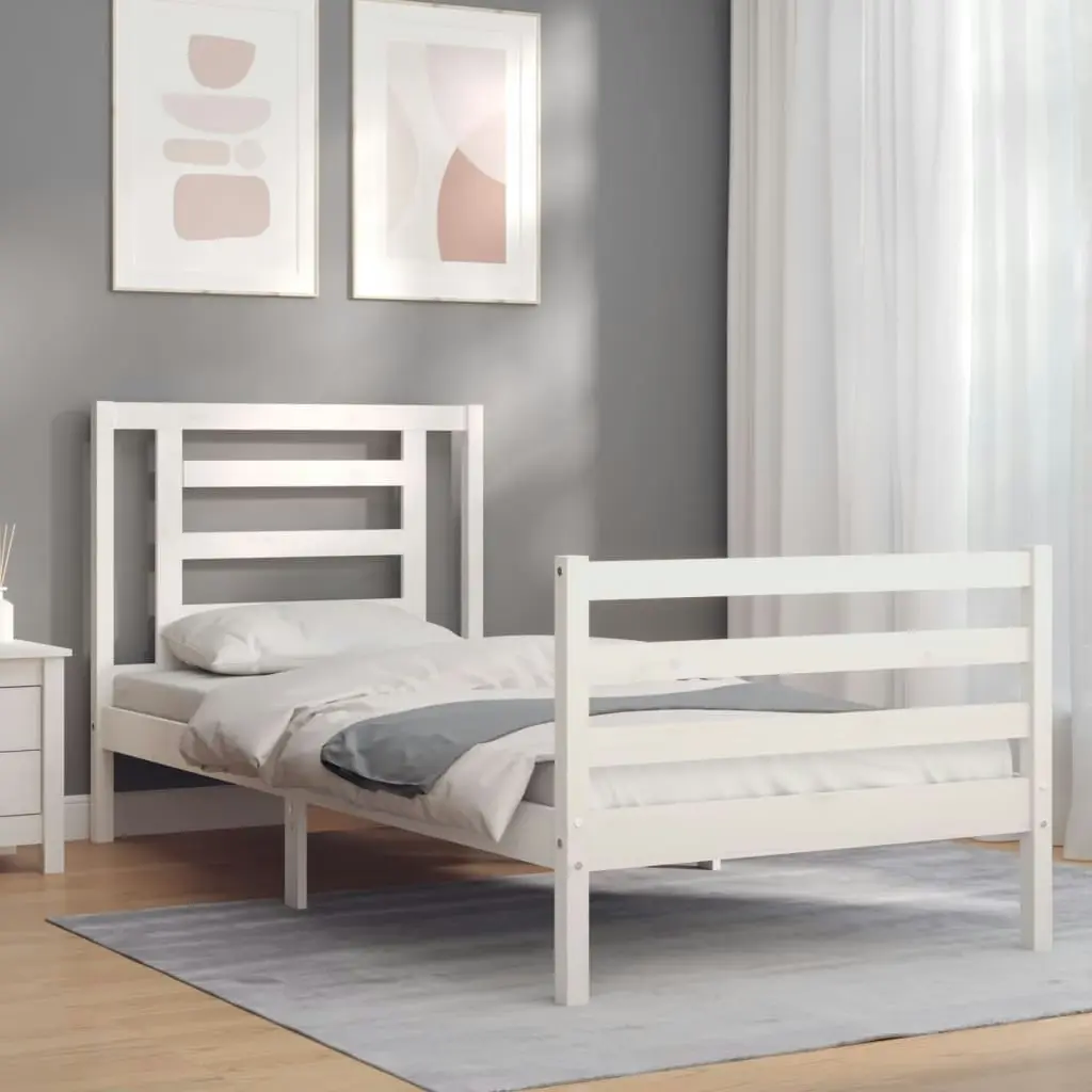 Bed Frame with Headboard White 92x187 cm Single Size Solid Wood 3194667