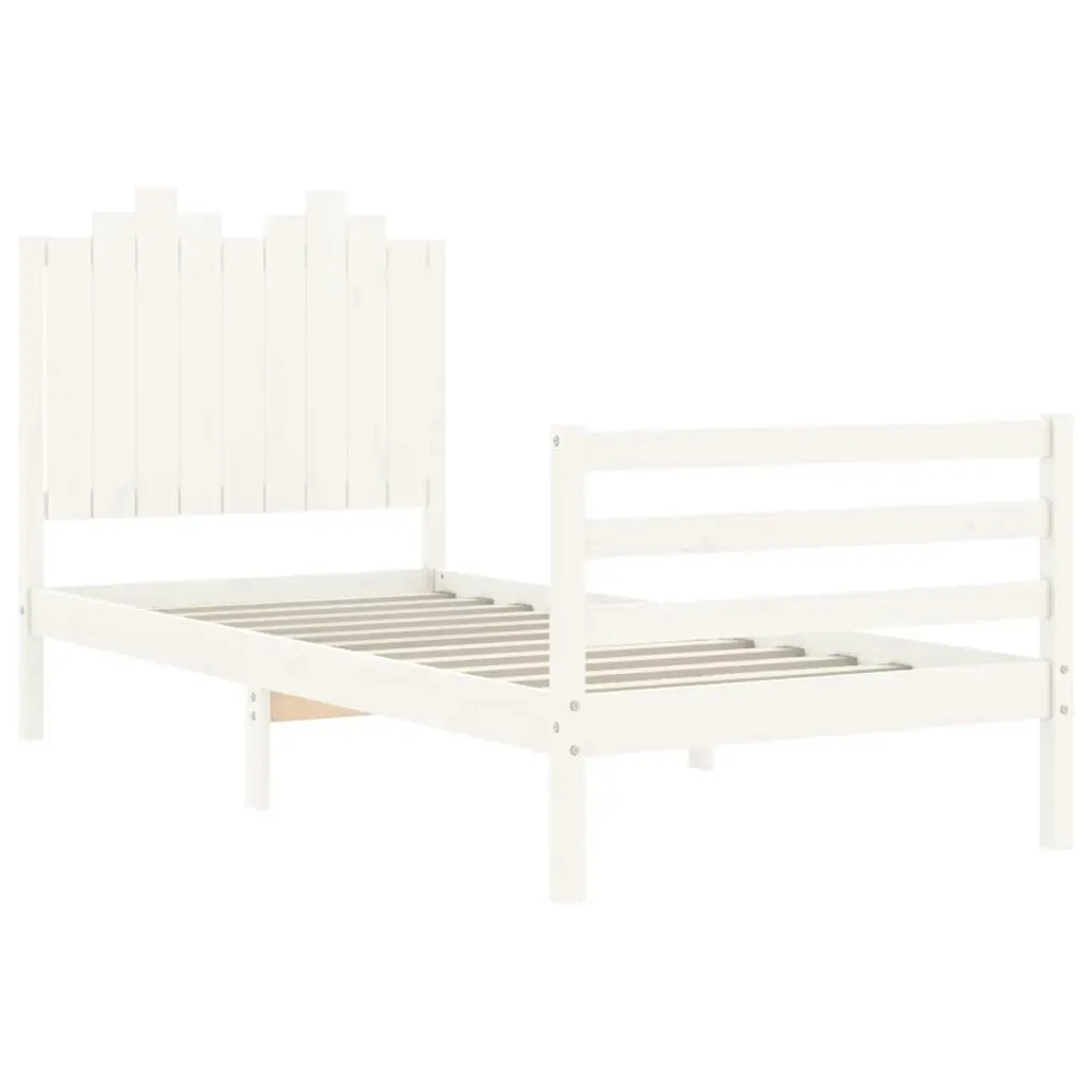 Bed Frame with Headboard White 92x187 cm Single Size Solid Wood 3194147