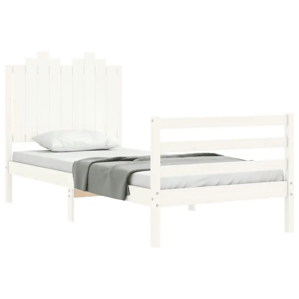 Bed Frame with Headboard White 92x187 cm Single Size Solid Wood 3194147