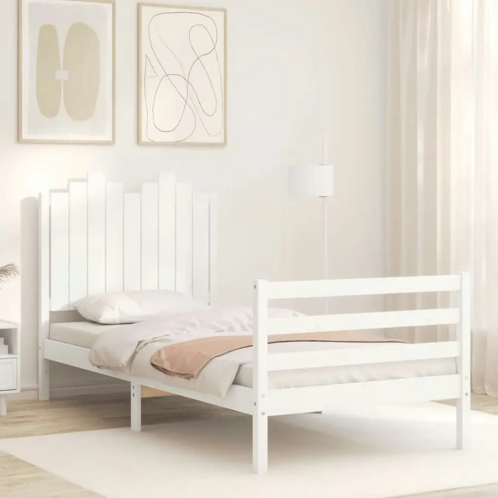 Bed Frame with Headboard White 92x187 cm Single Size Solid Wood 3194147