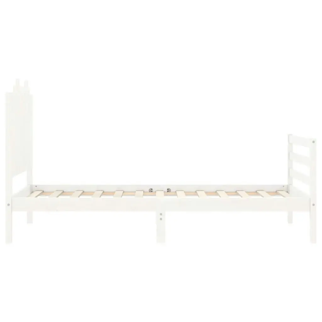 Bed Frame with Headboard White 92x187 cm Single Size Solid Wood 3194147