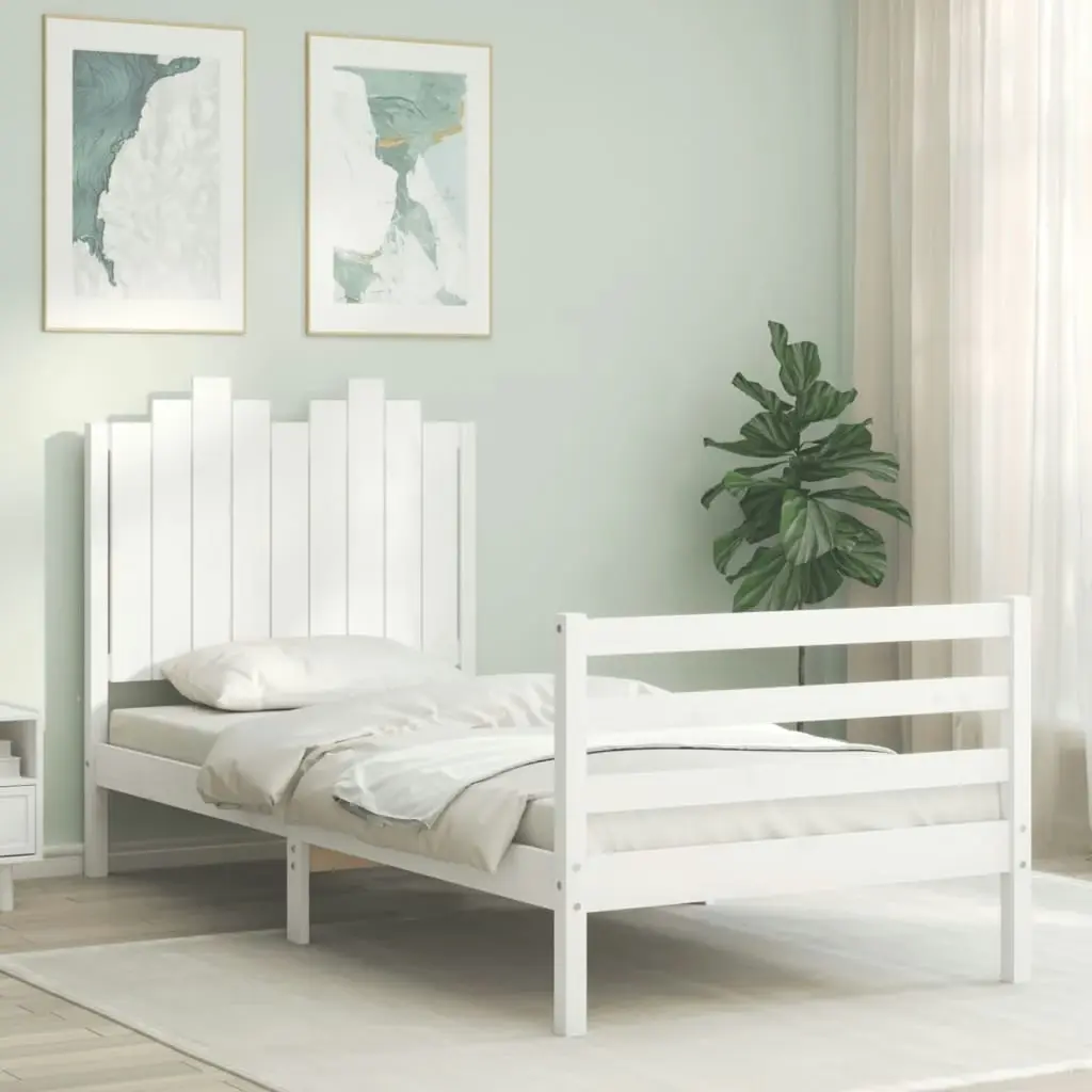 Bed Frame with Headboard White 92x187 cm Single Size Solid Wood 3194147