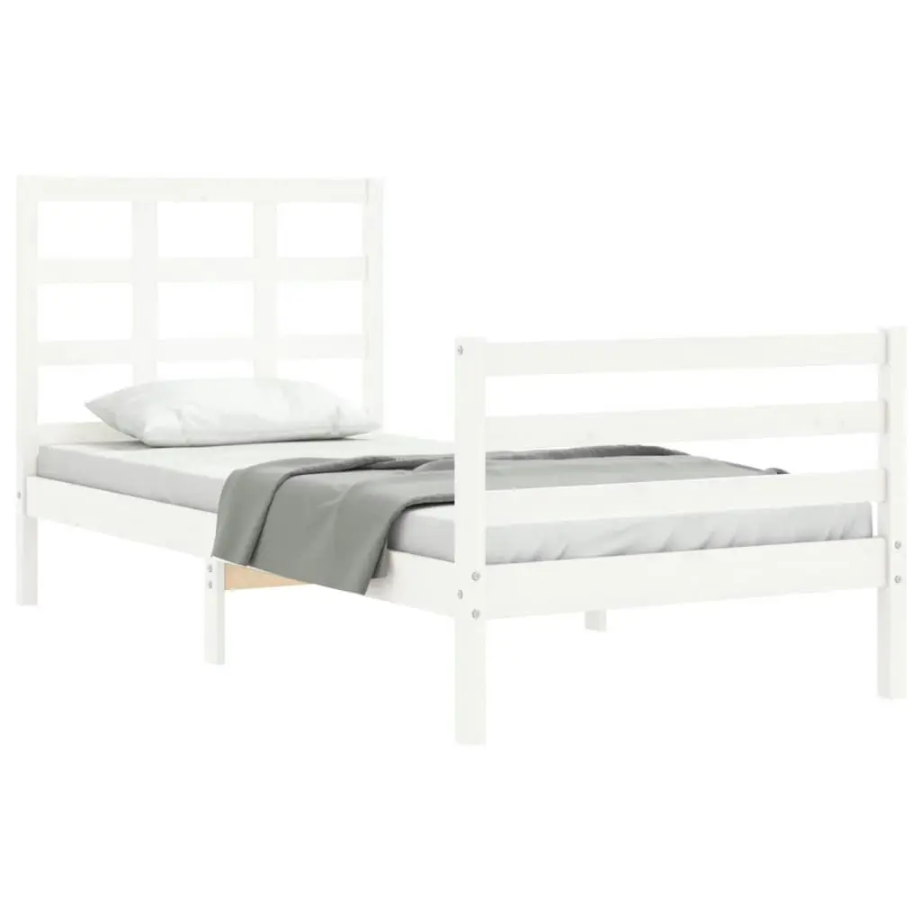 Bed Frame with Headboard White 92x187 cm Single Size Solid Wood 3193952