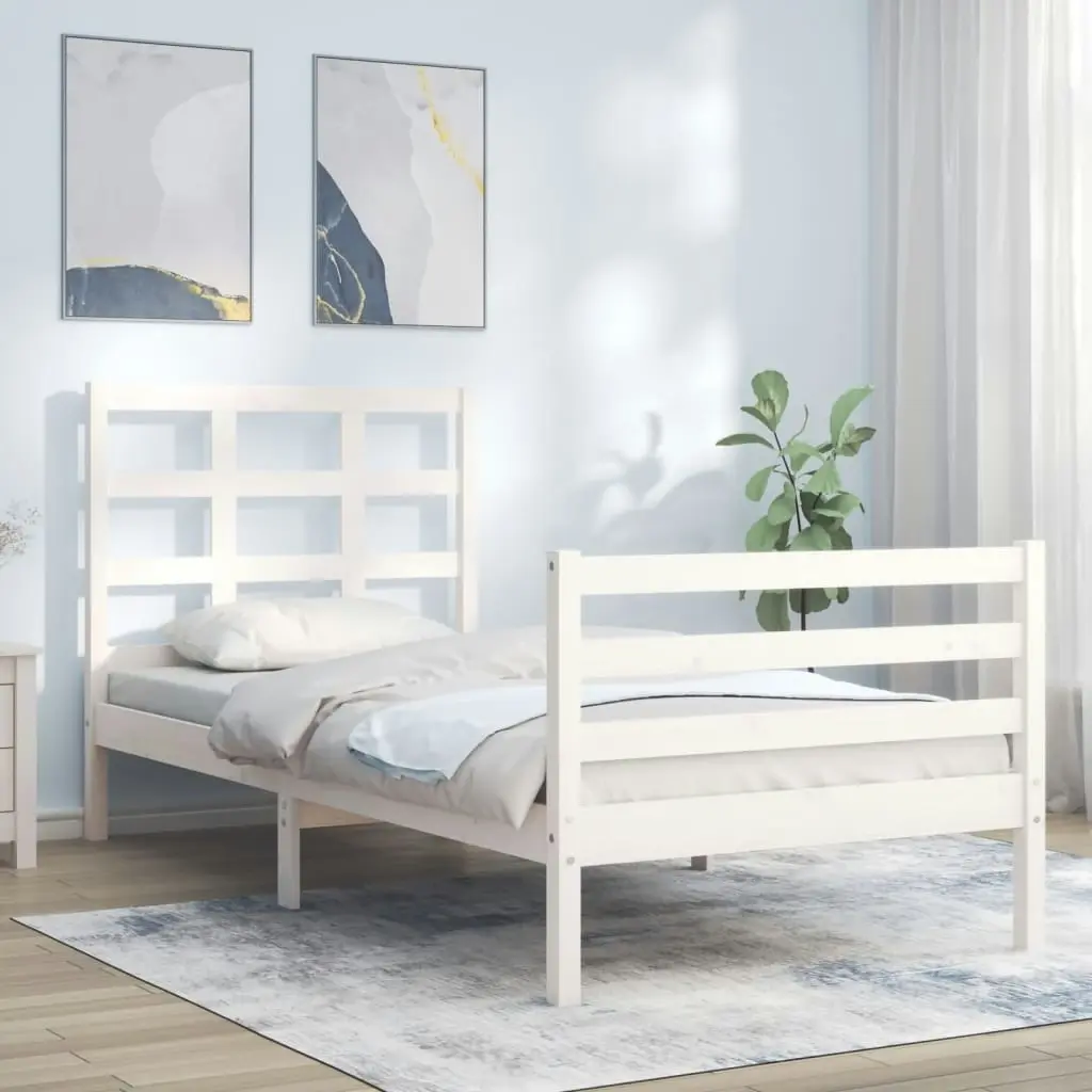 Bed Frame with Headboard White 92x187 cm Single Size Solid Wood 3193952