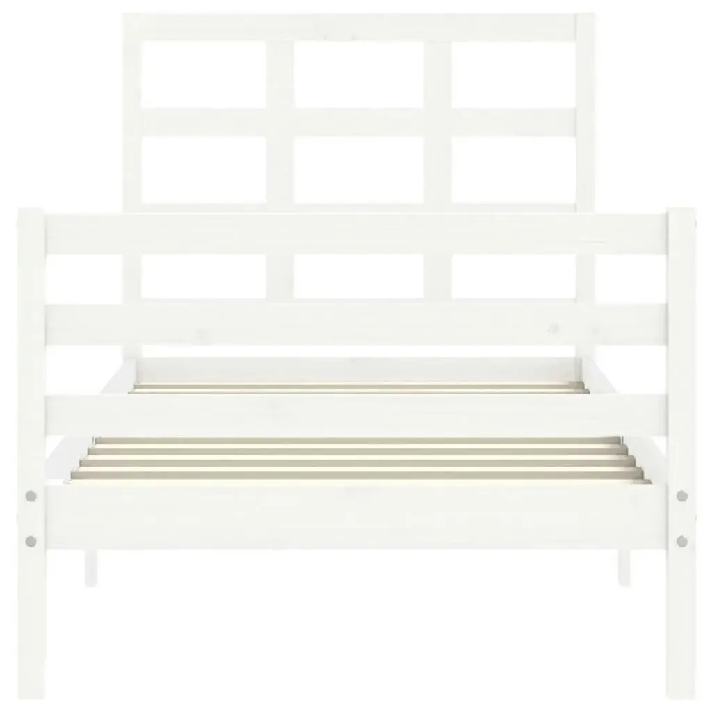 Bed Frame with Headboard White 92x187 cm Single Size Solid Wood 3193952