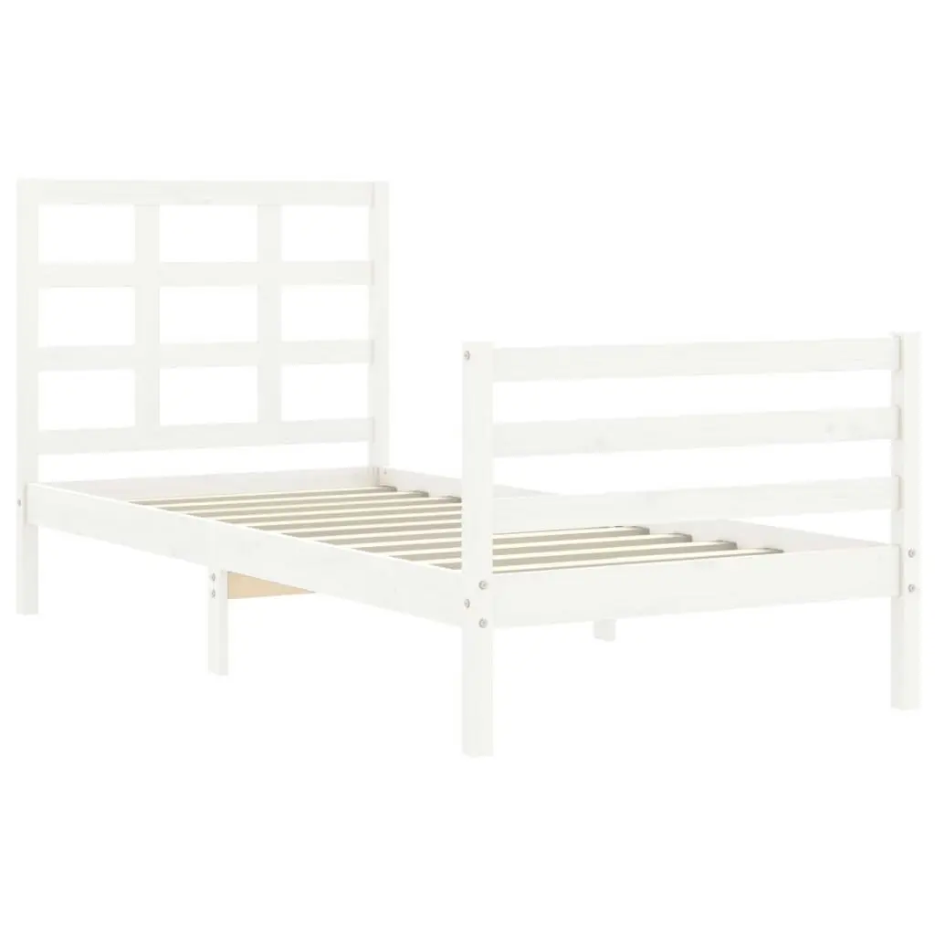 Bed Frame with Headboard White 92x187 cm Single Size Solid Wood 3193952