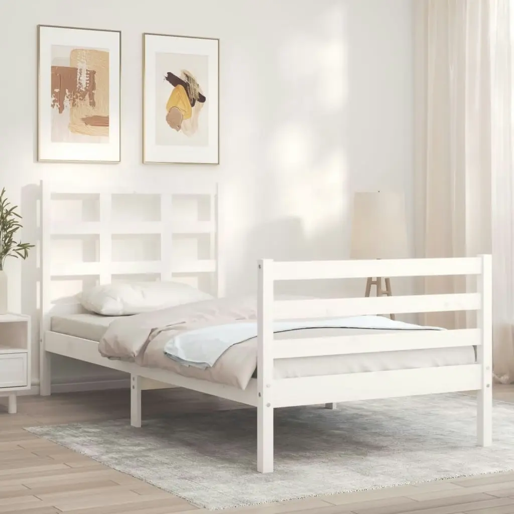 Bed Frame with Headboard White 92x187 cm Single Size Solid Wood 3193952