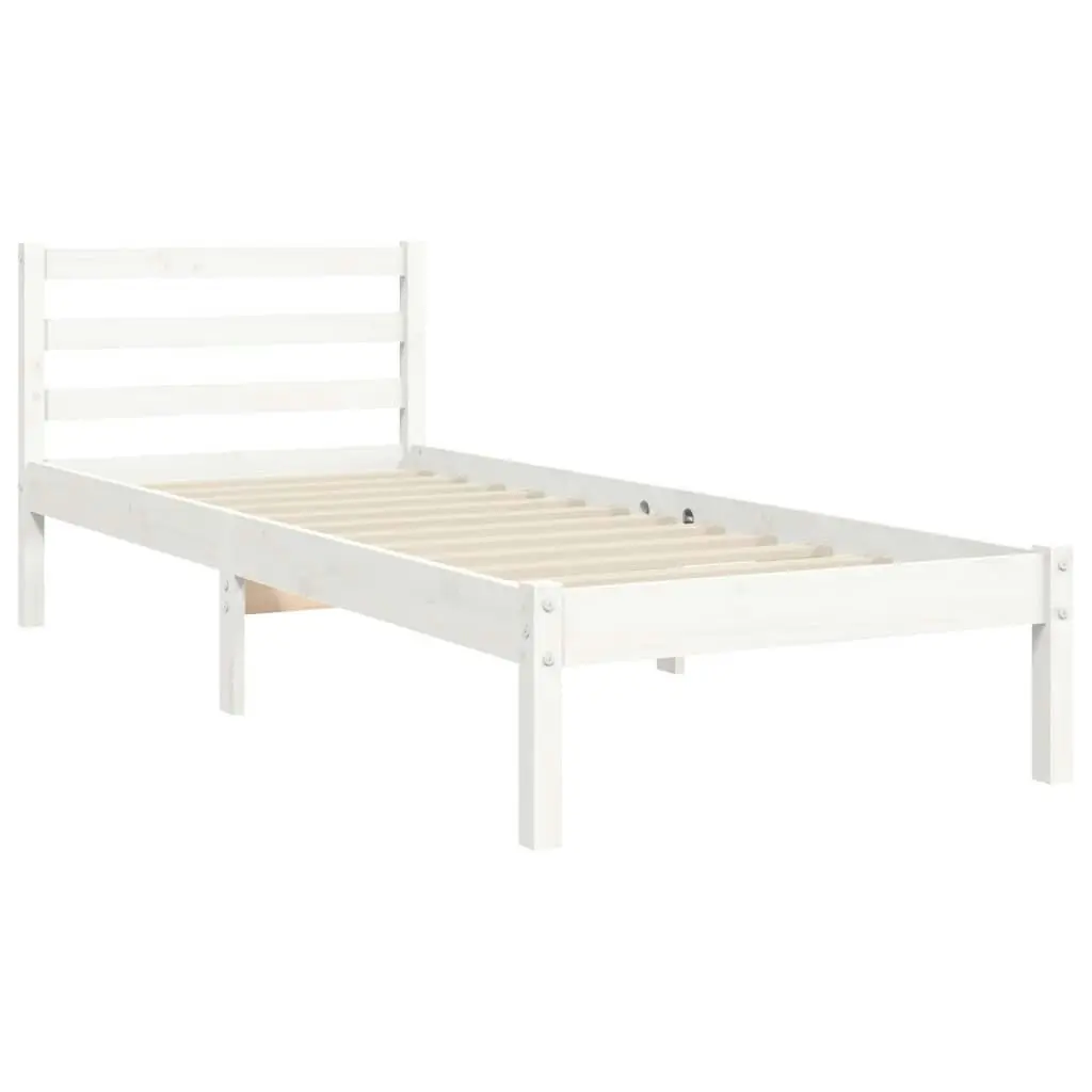 Bed Frame with Headboard White 92x187 cm Single Size Solid Wood 3194082