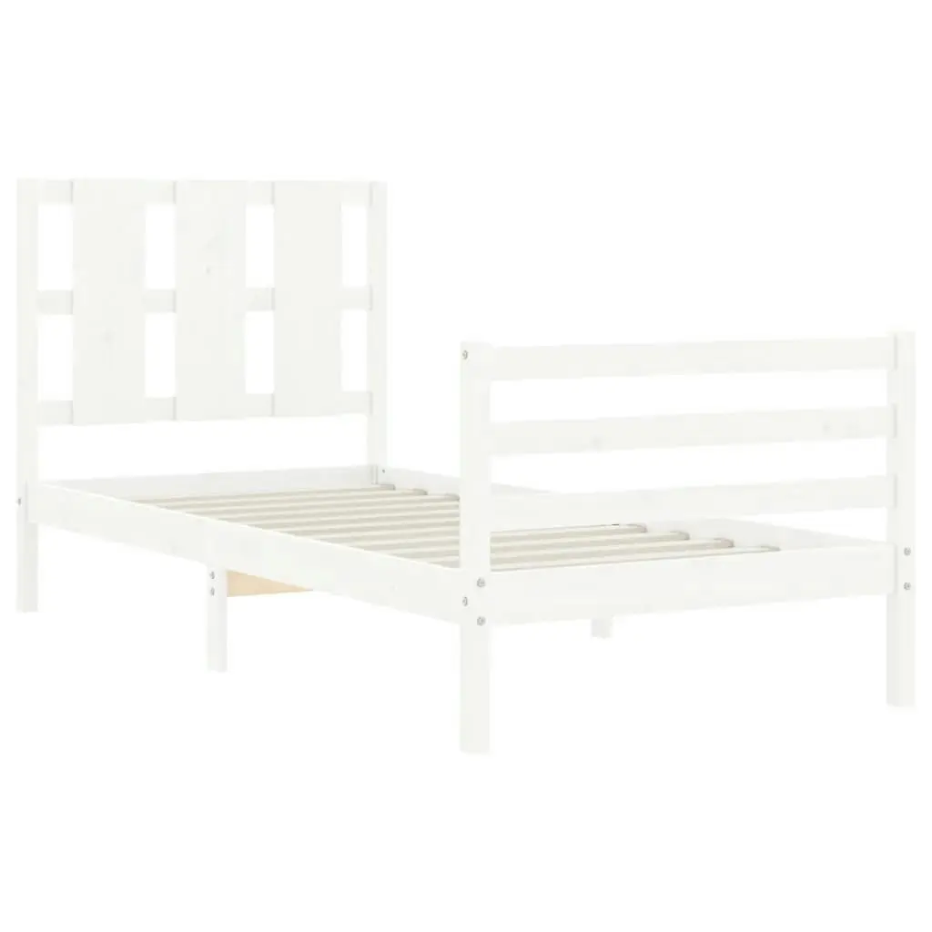 Bed Frame with Headboard White 92x187 cm Single Size Solid Wood 3194082