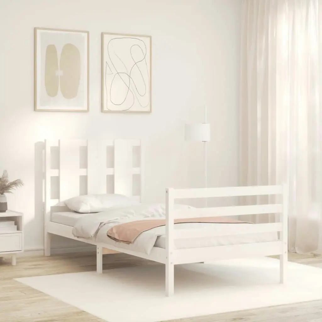 Bed Frame with Headboard White 92x187 cm Single Size Solid Wood 3194082