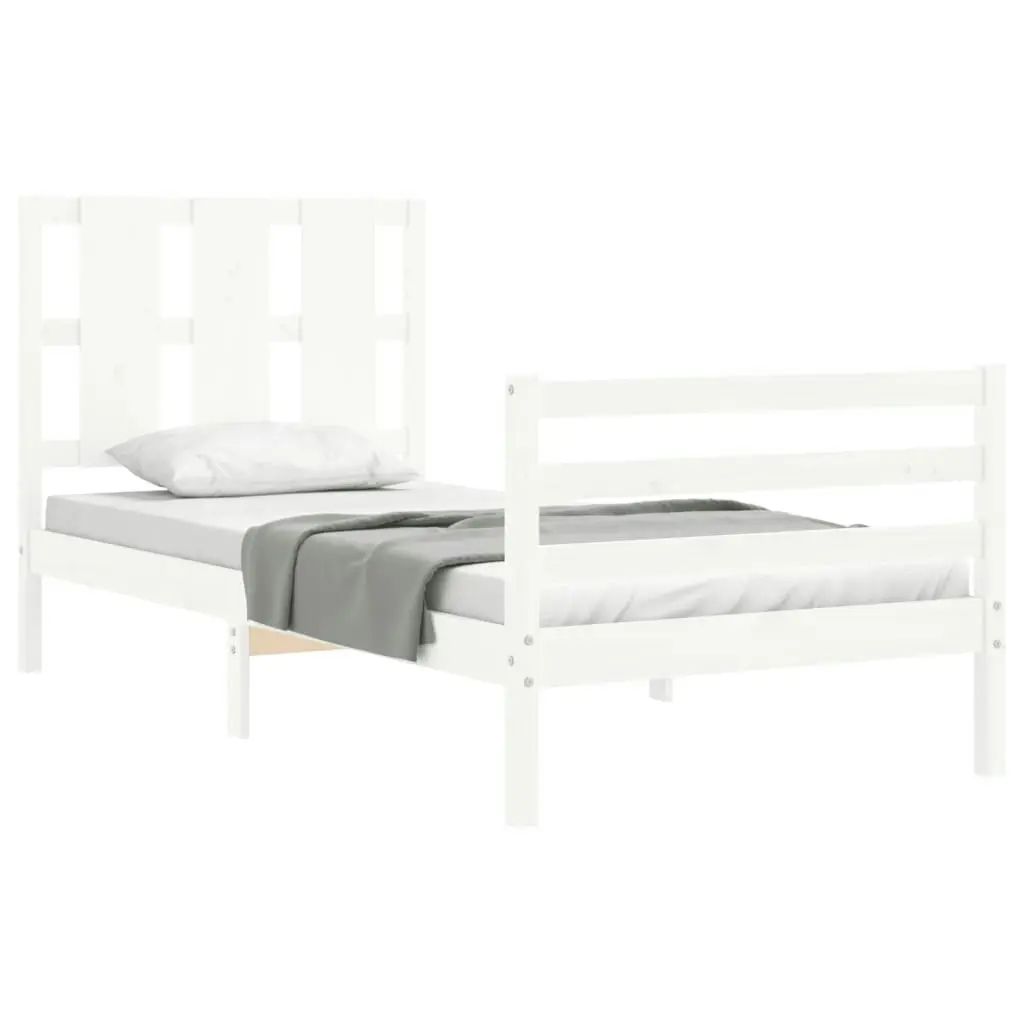 Bed Frame with Headboard White 92x187 cm Single Size Solid Wood 3194082