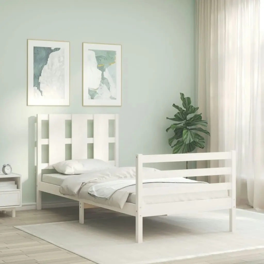 Bed Frame with Headboard White 92x187 cm Single Size Solid Wood 3194082